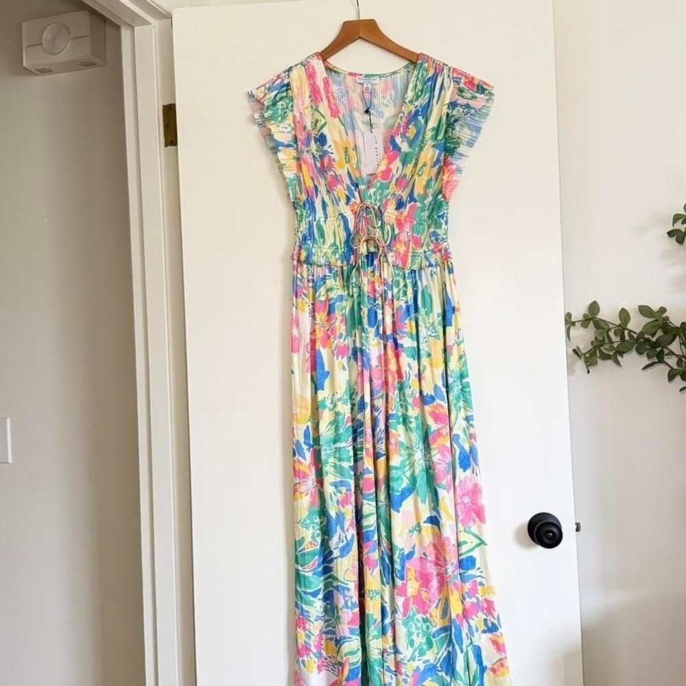 Current Air Floral Pleated Maxi Dress | Tie Waist | Small New With Tags - Picture 2 of 8